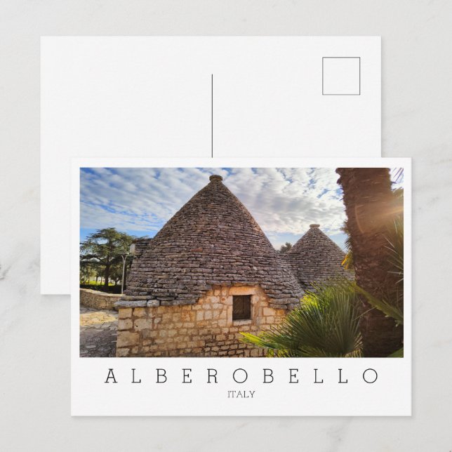 Benutzerdefinierter Text, Trulli-Wohnungen in Albe Postkarte (Vorne/Hinten)
