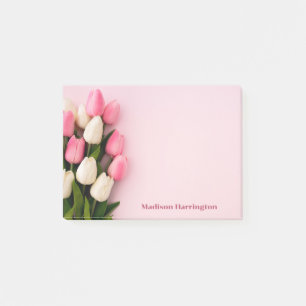Benutzerdefinierter Text Tulpen auf Rosa Post-it Klebezettel
