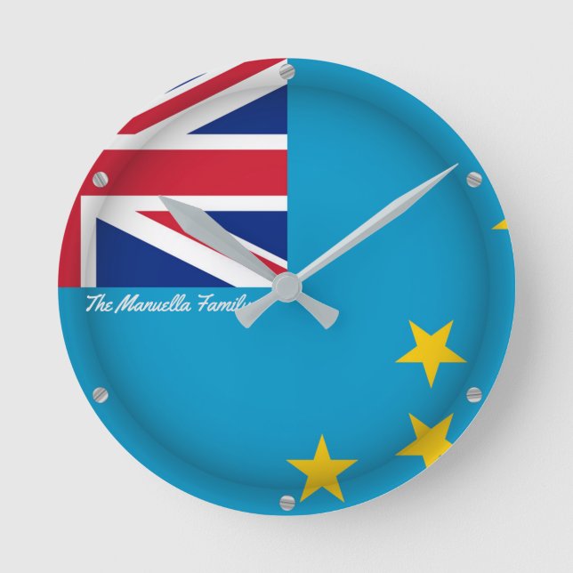Benutzerdefinierter TEXT Tuvalan Proud Tuvalu Flag Runde Wanduhr (Vorderseite)