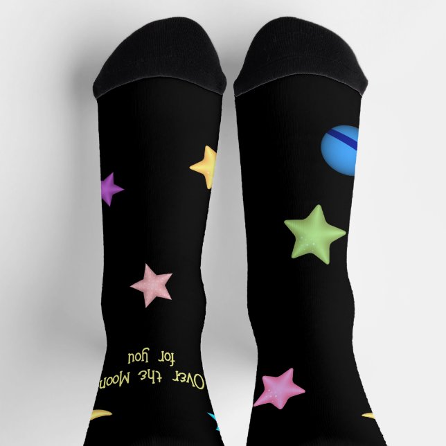 Benutzerdefinierter Text über Mond und Sternen Socken (Oben)
