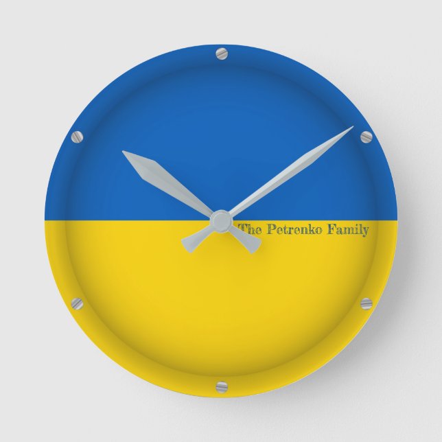 Benutzerdefinierter TEXT ukrainisches Flaggenland  Runde Wanduhr (Vorderseite)