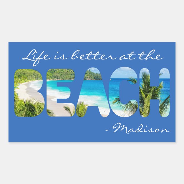 Benutzerdefinierter Text und Farbe BEACH Rechteckiger Aufkleber (Vorderseite)