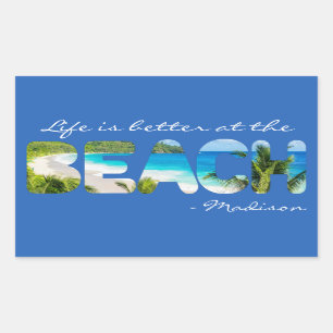 Benutzerdefinierter Text und Farbe BEACH Rechteckiger Aufkleber