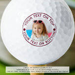 Benutzerdefinierter Text und Farbe für personalisi Golfball<br><div class="desc">Entwerfen Sie einzigartige, personalisierte Golfbälle mit Ihrem Foto oder Logo und eigenem Text und Farbe (in Maron gezeigt) für den Golfliebhaber, den Sie kennen. HILFE: Für Hilfe bei der Modifikation oder Personalisierung des Designs, bei Farbänderungen, bei der Größenänderung, bei der Übertragung des Designs auf ein anderes Produkt oder bei der...</div>