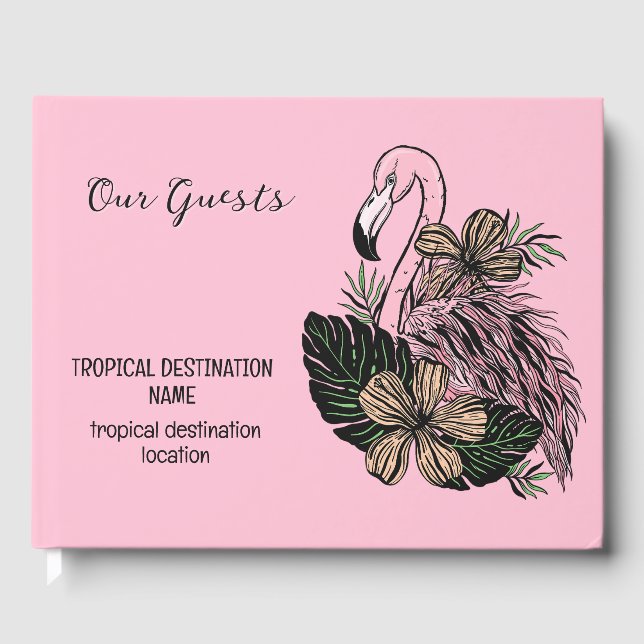 Benutzerdefinierter Text- und Farbrosa Flamingo Gästebuch (Vorderseite)