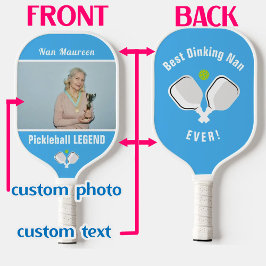 Benutzerdefinierter Text und Foto blau und weiß Pickleball Schläger