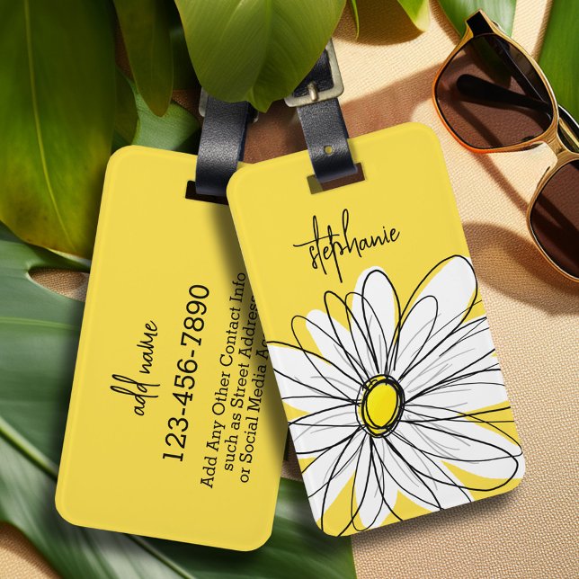 Benutzerdefinierter Text von Daisy und können Farb Gepäckanhänger (Whimsical Daisy personalized luggage tag)