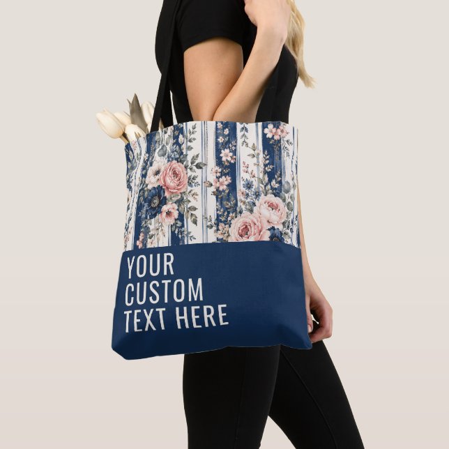Benutzerdefinierter Text Wasserfarbe Navy Blumenst (Von Nahem)