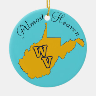 Benutzerdefinierter Text / West Virginia Blau und  Keramik Ornament
