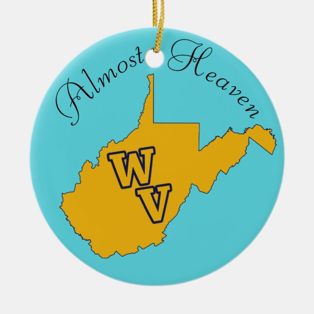 Benutzerdefinierter Text / West Virginia Blau und  Keramik Ornament (Vorne)