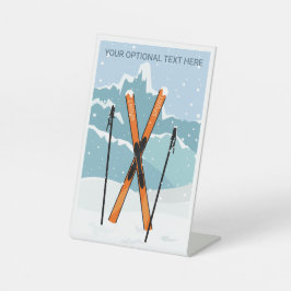 Benutzerdefinierter Text Winter Skiing Sockelschild