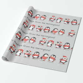 Benutzerdefinierter Text Winterpinguine Geschenkpapier