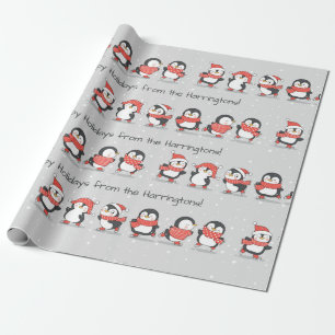 Benutzerdefinierter Text Winterpinguine Geschenkpapier