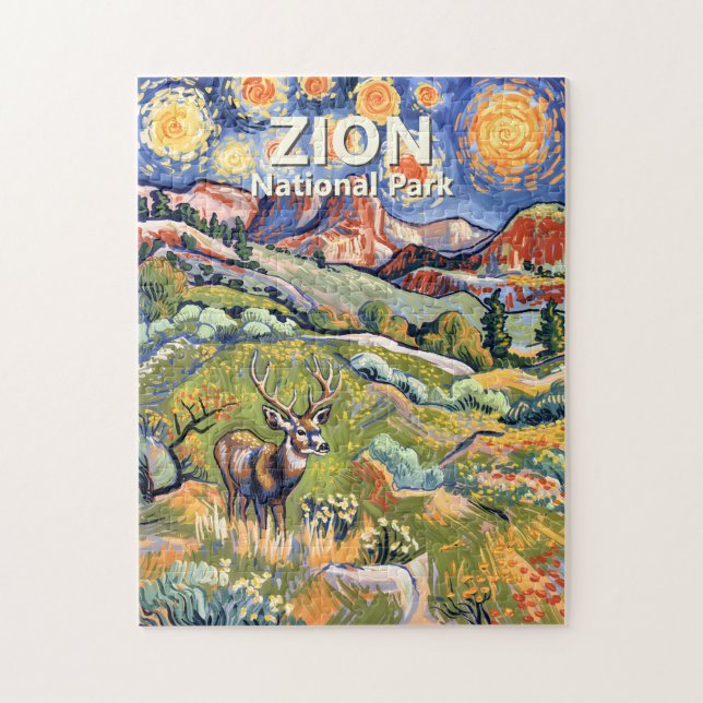 Benutzerdefinierter Text Zion Tier Hirsch Farbige  Puzzle (Vertikal)