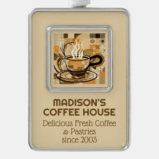 Benutzerdefinierter TextKaffee Rahmen-Ornament Silber (Vorderseite)