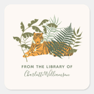 Benutzerdefinierter Tiger aus der Bibliothek von E Quadratischer Aufkleber