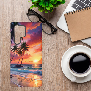 Benutzerdefinierter tropischer Strandsonnenunterga Samsung Galaxy Hülle
