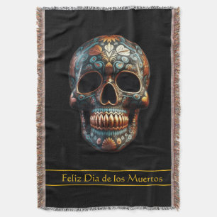 Benutzerdefinierter Türkis-Gold-Día-de-los-Muertos Decke