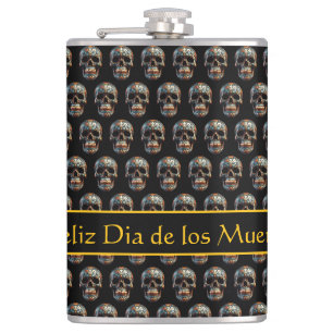 Benutzerdefinierter Türkis-Gold-Día-de-los-Muertos Flachmann
