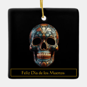 Benutzerdefinierter Türkis-Gold-Día-de-los-Muertos Keramikornament