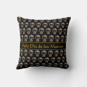 Benutzerdefinierter Türkis-Gold-Día-de-los-Muertos Kissen