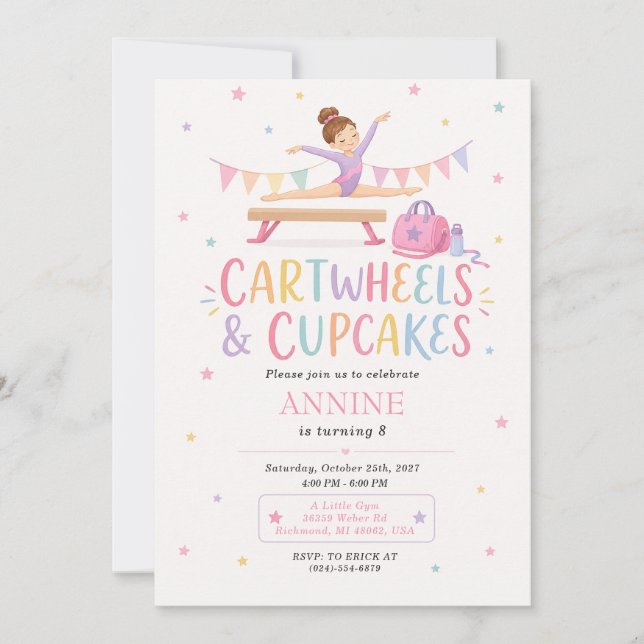 Benutzerdefinierter Turn-Cupcake-Geburtstag  Einladung (Vorderseite)