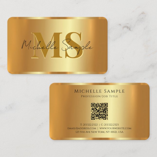 Benutzerdefinierter Typograf Name QR Code Gold Mon Visitenkarte (Vorne/Hinten)