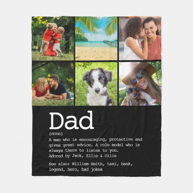 Benutzerdefinierter Vater - BildCollage Schwarz Fleecedecke (Vorderseite)