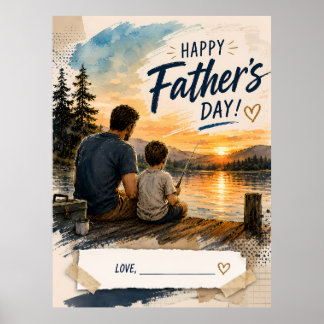 Benutzerdefinierter Vater-Sohn-Angeln-Sonnenunterg Poster