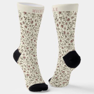 Benutzerdefinierter Vintage-Stoff Grau Blumen Viol Socken