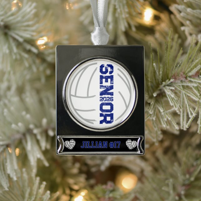 Benutzerdefinierter Volleyball-Spieler Senior-Jahr Banner-Ornament Silber (Baum)
