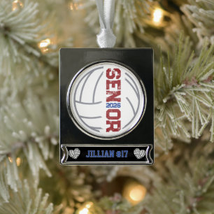 Benutzerdefinierter Volleyball-Spieler Senior-Jahr Banner-Ornament Silber