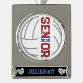 Benutzerdefinierter Volleyball-Spieler Senior-Jahr Banner-Ornament Silber