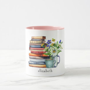 Benutzerdefinierter Wasserfarben-Blumenbuchstapel Tasse