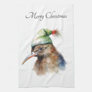 Benutzerdefinierter Wasserfarben-Kiwi-Vogel-Weihna Geschirrtuch