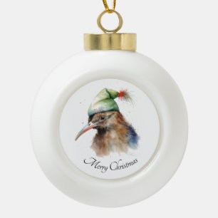 Benutzerdefinierter Wasserfarben-Kiwi-Vogel-Weihna Keramik Kugel-Ornament