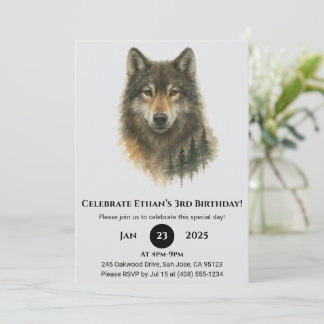 Benutzerdefinierter Wasserfarben-Wolf-Geburtstag Einladung