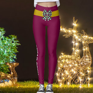Benutzerdefinierter Weihnachts-Merlot Gold kariert Leggings