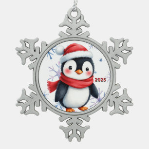 Benutzerdefinierter Weihnachts-Pinguin Schneeflocken Zinn-Ornament