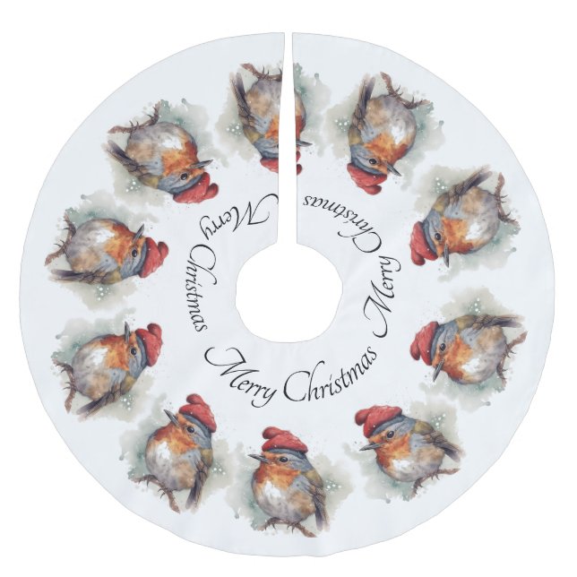Benutzerdefinierter Weihnachts-Rotkehlchen-Wasserf Polyester Weihnachtsbaumdecke (Vorderseite)