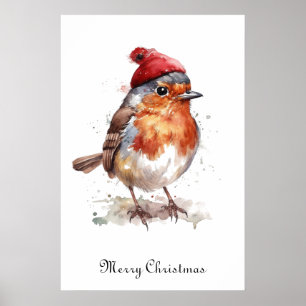 Benutzerdefinierter Weihnachts-Rotkehlchen-Wasserf Poster