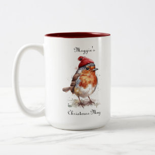 Benutzerdefinierter Weihnachts-Rotkehlchen-Wasserf Zweifarbige Tasse