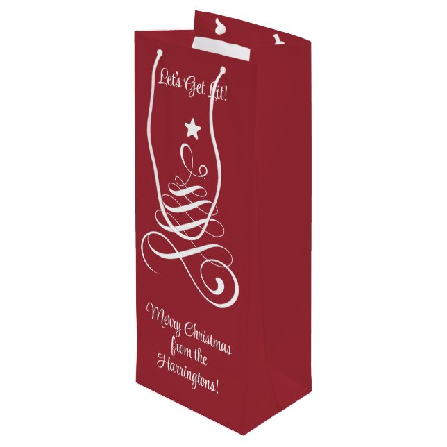 Benutzerdefinierter Weihnachtsbaum Geschenktüte Für Weinflaschen (Rückseite Schrägansicht)