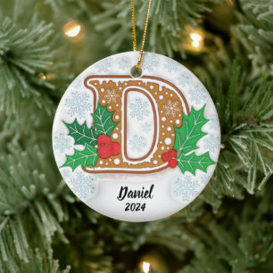 Benutzerdefinierter Weihnachtsbuchstabe D Keramik Ornament