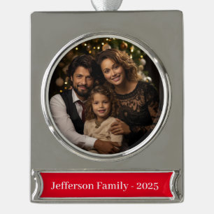 Benutzerdefinierter Weihnachtsfoto-Schmuck Banner-Ornament Silber
