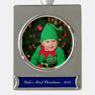 Benutzerdefinierter Weihnachtsfoto-Schmuck Banner-Ornament Silber