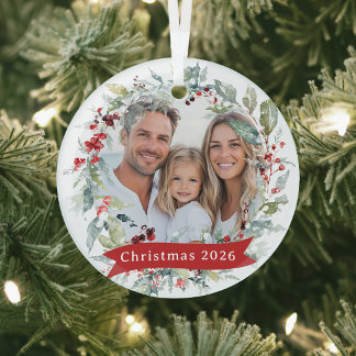 Benutzerdefinierter Weihnachtskranz Familienfoto J Ornament Aus Glas