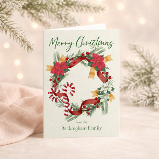 Benutzerdefinierter Weihnachtskranz mit Familienna Karte