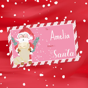 Benutzerdefinierter Weihnachtsmann-Kinder-Rosa-Ges Rechteckiger Aufkleber