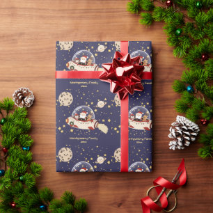 Benutzerdefinierter Weihnachtsmann Weltraumschiff Geschenkpapier